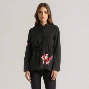 Iman Drawstring Waist Embroidered Top Small
